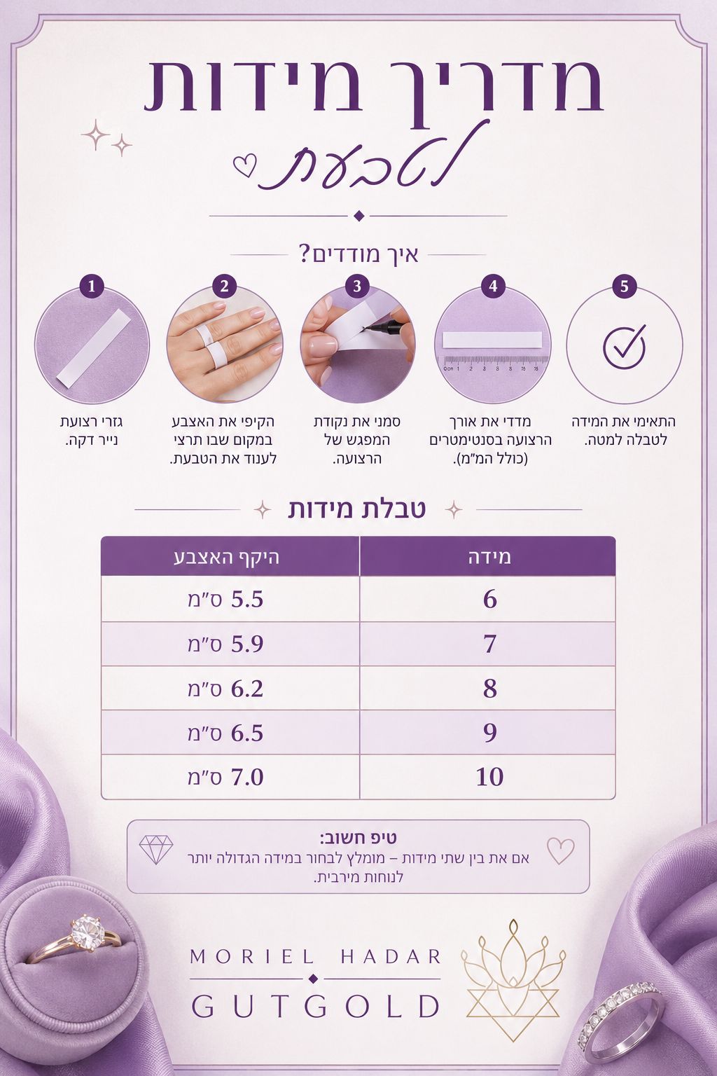 מדריך מידות טבעות